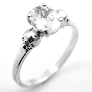Skull Ring Silver 1.4ct Diamond Oval Cut Hand Crafted Engagement Ring