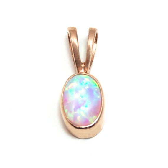 Buy Pendant Opal Oval Set Into 9ct Gold Yellow White Rose Fully UK