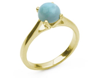 9ct Gold Ring Larimar Cabochon Set Hallmarked  (108)