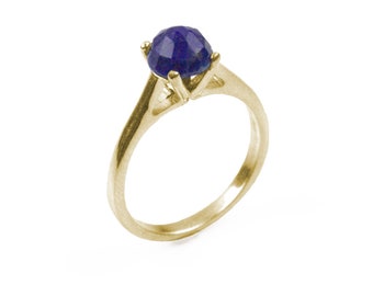 9ct Gold Ring Lapis Lazuli Rose Cut Hallmarked (108)