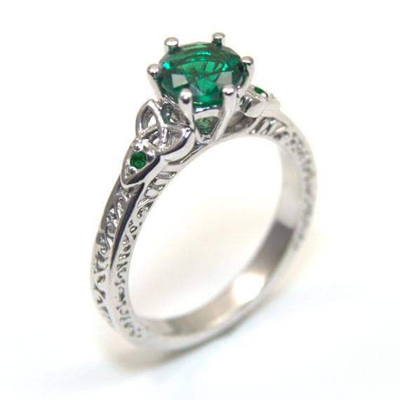 Trinity Knot Ring 1ct Round Brilliant Emerald Diamond-Unique Sterling Silver