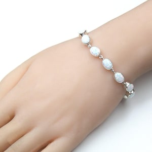 Sterling Silver Oval Opal Bracelet