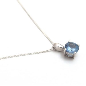 1ct Solitaire 4 Claw Cubic Zirconia Aquamarine Pendant set in Sterling Silver, March Birthstone