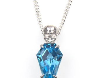 Skull & Coffin Claw Pendant Solitaire Swiss Blue Topaz Stone Set In Sterling Silver Other Colours Available