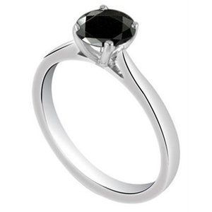 Sterling Silver Diamond Unique Black Diamond Solitaire Ring