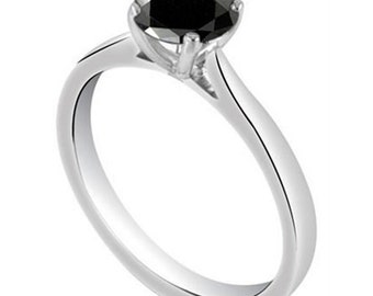 Sterling Silver Diamond Unique Black Diamond Solitaire Ring