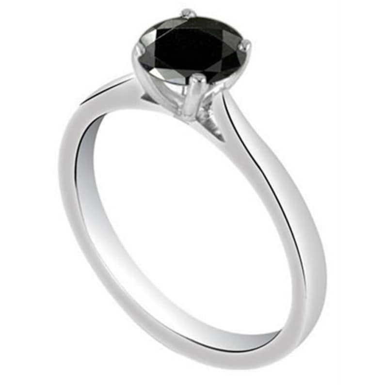 Sterling Silver Diamond Unique Black Diamond Solitaire Ring image 1