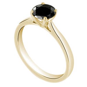 9ct Gold Ring Black Diamond 1ct Solitaire  Diamond Unique