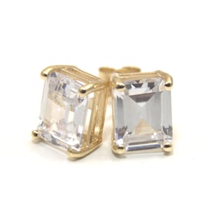 Stud Earrings Diamond Unique Emerald Cut 4 Claw Set 9ct Gold image 10