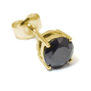 9ct Gold 1ct Round Black Cubic Zirconia 4 Claw Single Solitaire Stud Earring