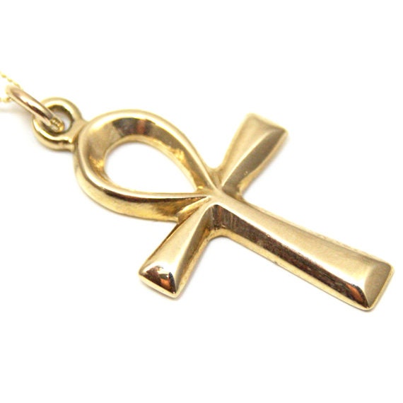 Pendant Ankh Cross 9ct Gold Yellow Rose 