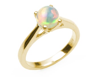 9ct Gold Opal Ring Natural Ethiopian Cabochon Rainbow Opal UK Hallmarked