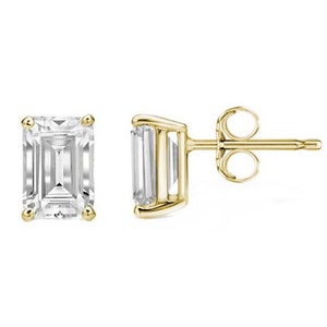 Stud Earrings Diamond Unique Emerald Cut 4 Claw Set 9ct Gold Yellow Gold