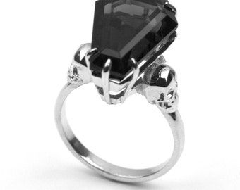 Skull & Coffin Claw Ring Solitaire Black Spinel Coffin Stone Set In Sterling Silver Other Colours Available