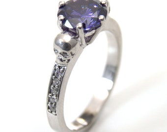 Skull Ring Sterling Silver 2ct Round Cut Tanzanite Diamond Unique  Hand Crafted Ring with Accents