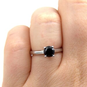 Sterling Silver Diamond Unique Black Diamond Solitaire Ring image 3