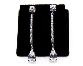 Pear Shape Drop Earrings Solid Silver Swarovski crystal