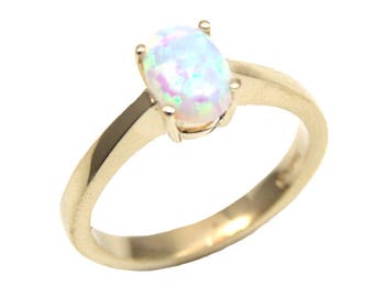 Engagement Ring Gold Oval Unicorn Tear Opal Solitaire Ring