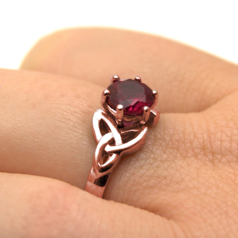 SS216RU Trinity Knot Ring 1ct Ruby Diamond-Unique 9ct Rose Gold