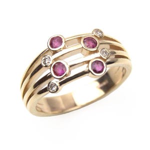 Raindrop Ring Ruby and Diamond 9ct Gold UK Hallmarked
