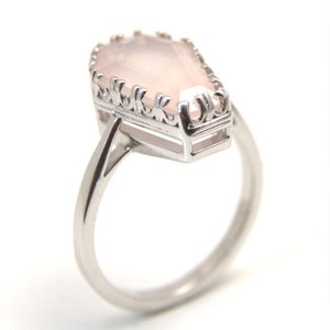 Coffin Ring 5ct Solitaire Rose Quartz Set In Sterling Silver