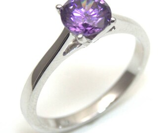 Sterling Silver Ring 1ct Diamond Unique Amethyst Solitaire Engagement