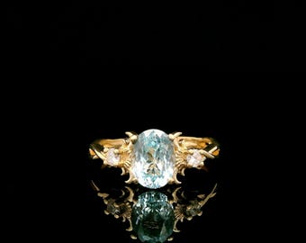 Anillo Aqua Trilogy de oro amarillo de 9 quilates con diseño de vástago retorcido y diseño, elaborado en laboratorio.