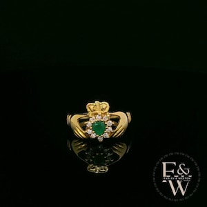 9 Karat Gelbgold Achat und Cubic Zirkonia Claddagh Ring