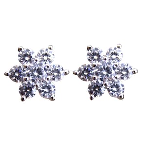 Stud Earrings  Diamond Unique 7 Stone Cluster Solid Silver Rhodium Platinum  50805