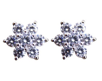 Boucles d'oreilles Stud Diamond Unique 7 Stone Cluster Solid Silver Rhodium Platinum 50805