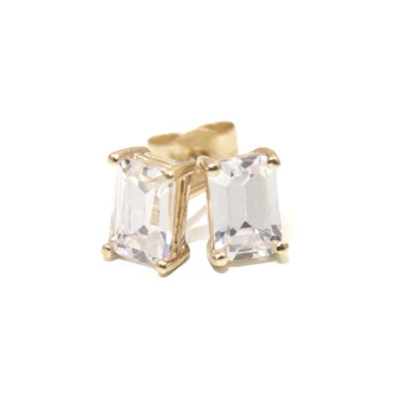 Stud Earrings Diamond Unique Emerald Cut 4 Claw Set 9ct Gold image 9