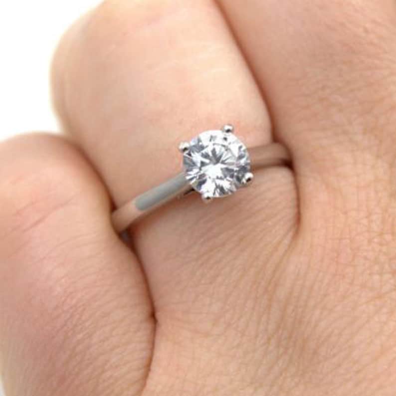 Sterling Silver Diamond Unique Solitaire Ring image 2