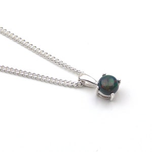 Opal Pendant  Sterling Silver with Chain Natural Black Opal 6mm Solitaire