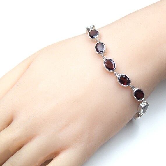 Sterling Silver Oval Garnet Bracelet Etsy