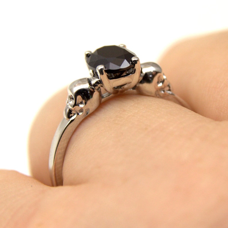 Skull Ring Sterling Silver 1.4ct Diamond Unique Oval Cut Black Diamond Hand Crafted Engagement Ring image 4