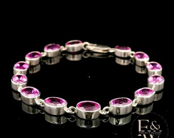 Sterling Silver Oval Pink Topaz Bracelet