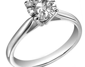 Solid Silver Engagement Ring Diamond Unique Rhodium platinum  1ct