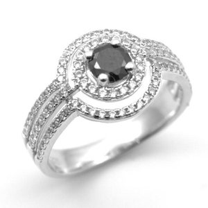 Art Deco Style Silver Ring Black Swarovski Crystal UK Made
