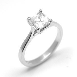 Sterling Silver Ring 1ct Diamond Unique Princess Cut