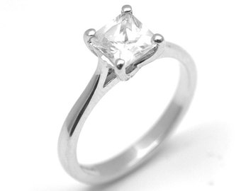Sterling Silver Ring 1ct Diamond Unique Princess Cut