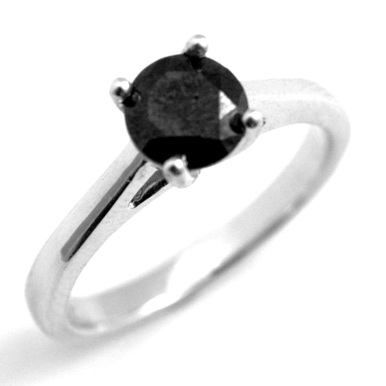 Sterling Silver Diamond Unique Black Diamond Solitaire Ring image 2