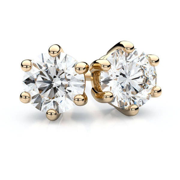 Solitaire Stud Earrings 2ct Round Brilliant 6 Claw Diamond Unique 18ct Gold
