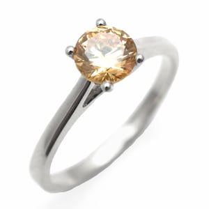 Solitaire Ring Silver Diamond Unique Champagne Diamond 4 Claw