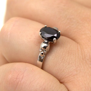 Skull Ring Sterling Silver 1.4ct Diamond Unique Oval Cut Black Diamond Hand Crafted Engagement Ring image 3