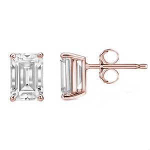Stud Earrings Diamond Unique Emerald Cut 4 Claw Set 9ct Gold Rose Gold