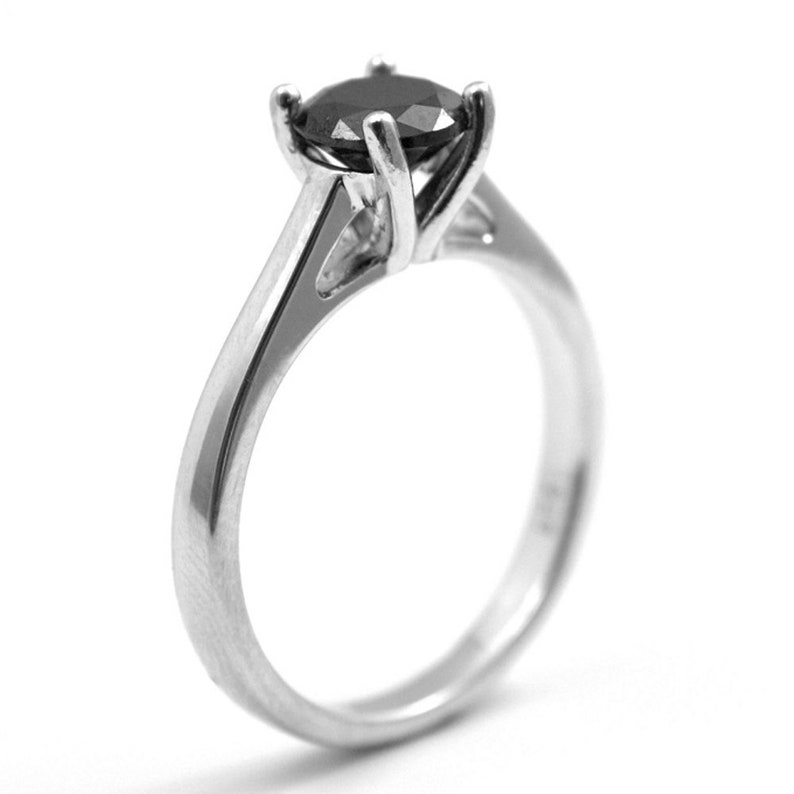 Sterling Silver Diamond Unique Black Diamond Solitaire Ring image 4