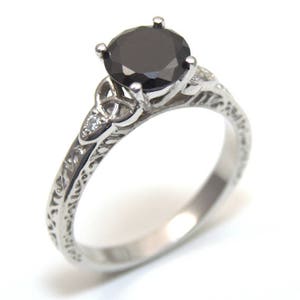 Trinity Knot 4 Claw 1.5ct Black Diamond Ring Sterling Silver Engagement Ring