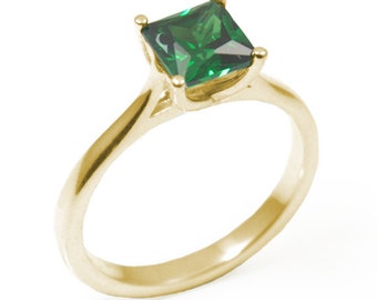 9ct Gold Engagement Ring Princess Cut Emerald 1ct  Diamond Unique