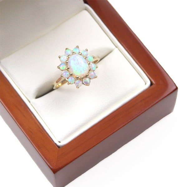 9ct  Gold Opal Cluster Engagement Ring Fully UK Hallmarked