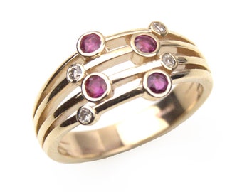 Raindrop Ring Ruby and Diamond 9ct Gold UK Hallmarked